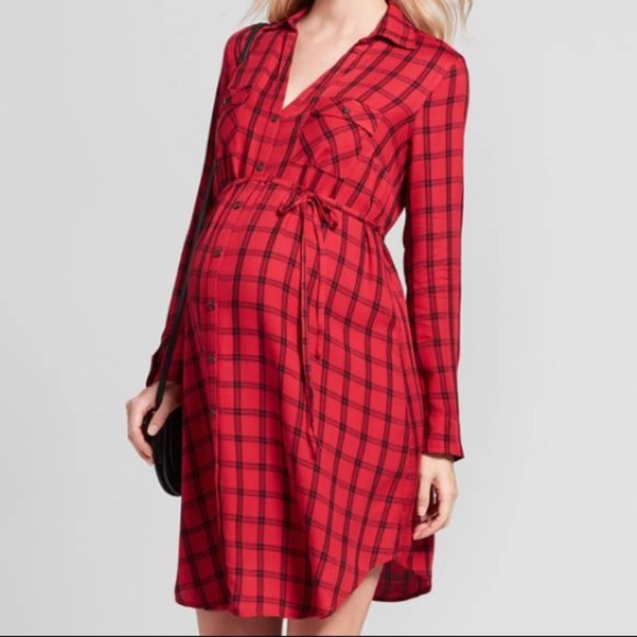 red plaid maternity dress